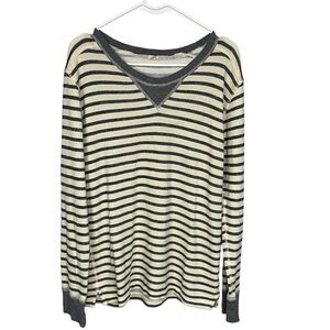 J Crew Navy Ivory Striped Woven Sweatshirt Medium